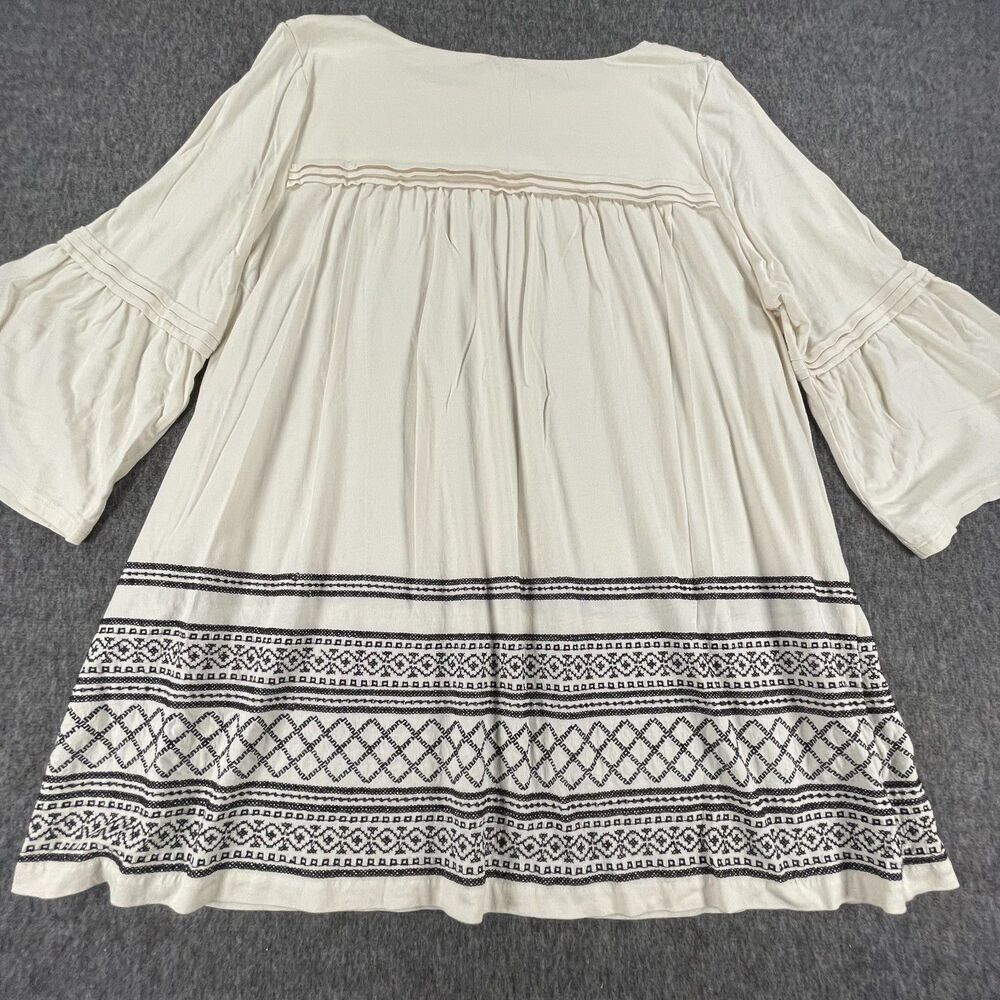 J Jill Size XL Cream Black Embroidered Cotton Knit Tunic Top Boho Minimalist - Picture 9 of 11